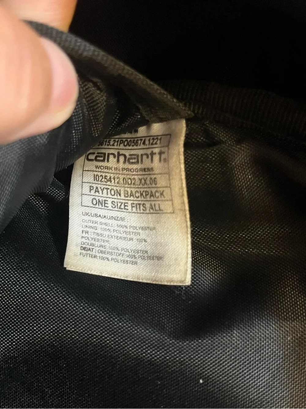 Carhartt WIP Payton Backpack Black Rounded Silhouette White Embroidered Branding